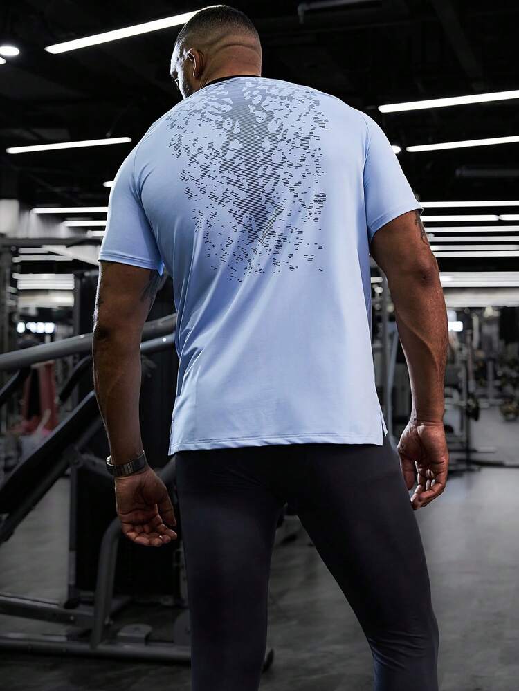 Boyfriend Style Men Summer Leopard Print Raglan Sleeve Short Sleeve Sports T-Shirt Workout Tops