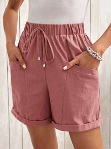 EMERY ROSE Mujer shorts casuales de unicolor con cintura ajustable y bolsillos para el verano