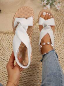 Women's Fabric Twist Cross Back Strap Lightweight Outdoor Sandals,Spring Summer Outfits - White - View 4