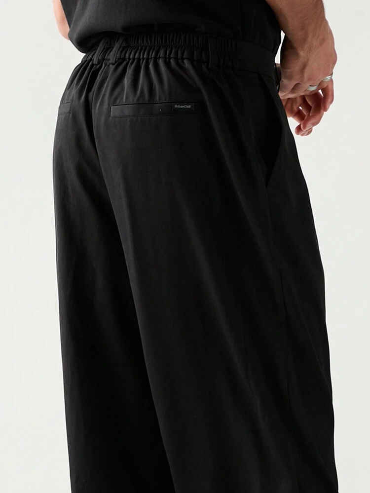 Men Solid Color Pleated Weave Casual Pants