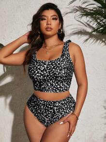 Swim Lushoire Plus Size Letni plażowy strój kąpielowy z kwiatowym nadrukiem Zestaw tankini