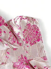 SHEIN Belle 优雅、华丽、可爱、美丽和浪漫的女性粉色提花不对称颈部褶皱装饰，高腰 A 字形轮廓，雨伞秋千，适合音乐节、度假季、返校季、毕业季、舞会、下午茶、约会、聚会、鸡尾酒会和其他正式场合半正式礼服舞会婚礼宾客礼服，适合生日、晚宴、返校派对礼服 - 玫紅色 - 查看 4