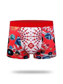 Men Holiday Style Printed Red Boxer Shorts - Multicolor - View 1