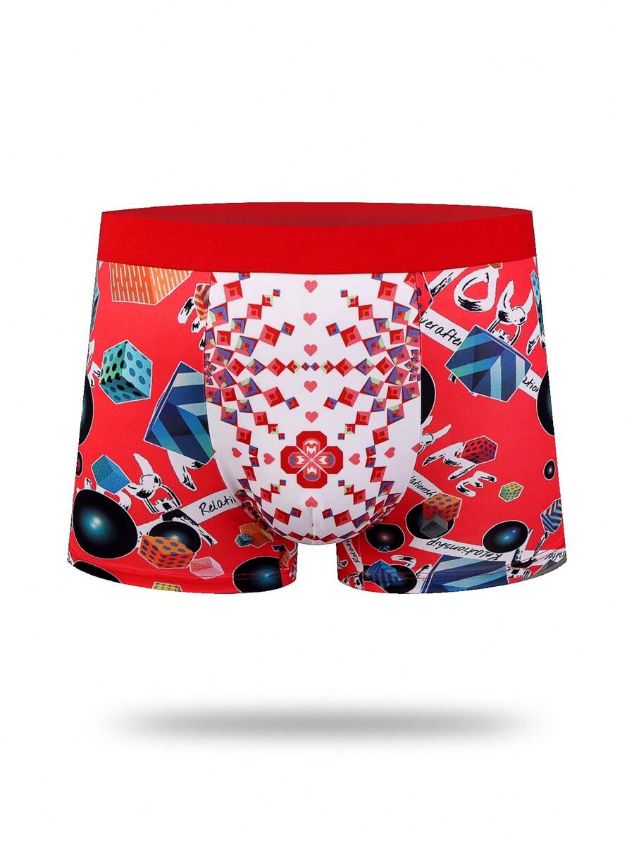 Men Holiday Style Printed Red Boxer Shorts - Multicolor - View 1