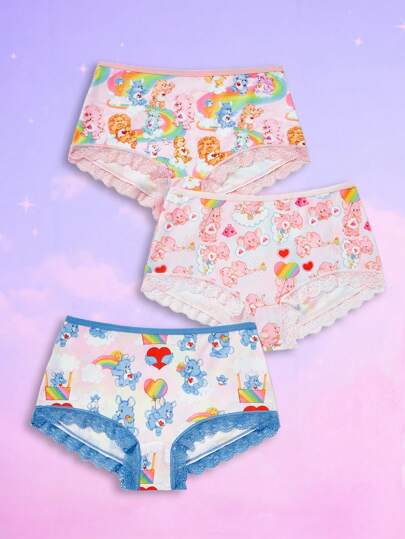 ROMWE X Care Bears Cartoon Print Lace Trimmed Boyshorts