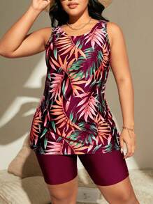 Swim Lushoire Conjunto de bikini de talla grande para mujer con parte superior y inferior con cuello halter y diseño a la moda