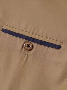 Men Contrast Trim Button Up Shirt - Khaki - View 5