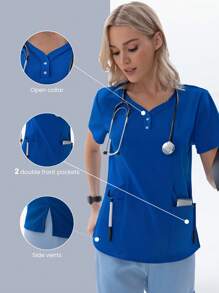 TaskEZ 女士手術服側開衩4袋恨麗短袖衫