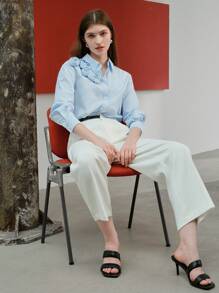 MOTF STUDIO CONTRAST BUCKLE DETAIL FOLD PLEATED STRAIGHT SUIT PANTS - White - View 5