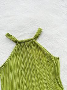 Soleia Slim Fit Solid Color Pleated Mini Dress With Strap,Summer Dresses For Women,Pastel Dresses For Women - Green - View 4
