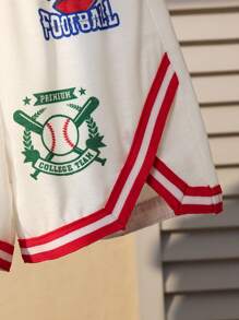 SHEIN Playful Pals 男嬰兒2件套裝，休閒運動簡約字母和數字印花無袖V領上衣和短褲