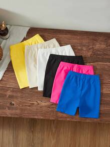 SHEIN Leap Crew 6条装女婴修身纯色弹力腰针织短裤，夏季百搭 - 彩色 - 查看 2