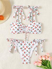 SHEIN Swim Bộ Bikini In Hình Anh Đào Cho Nữ, Bộ Bikini Kỳ Nghỉ Đi Biển Mùa Hè Họa Tiết In Ngẫu Nhiên - Nhiều màu - Xem 6