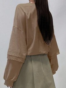 DAZY Women Spring/Summer Oversized Short Sleeve Round Neck Casual T-Shirt With Slogan Print - Khaki - View 2