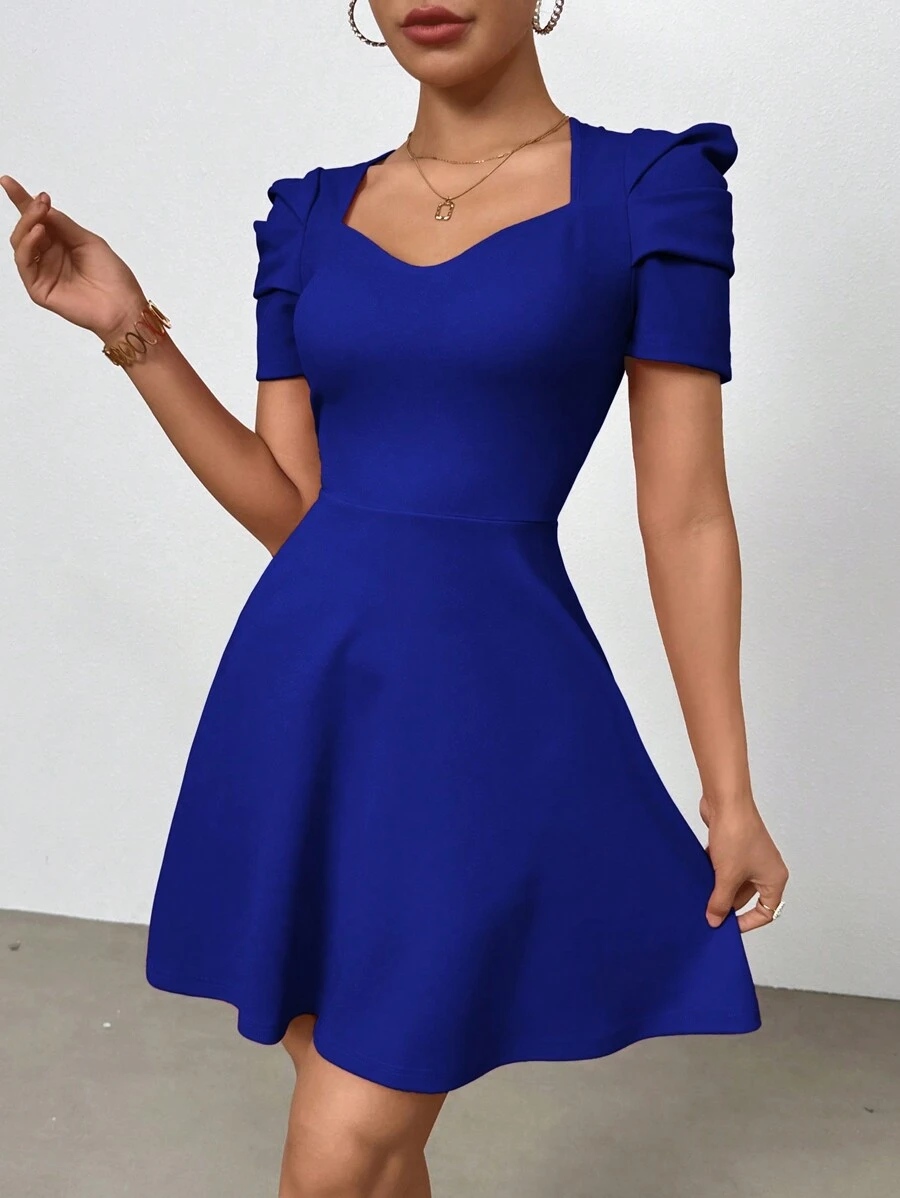 SHEIN Privé 女士浪漫短袖夏季派對、假期和通勤連身裙 - 寶藍色 - 查看 1