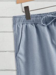 Claim Dot Men Shirt Collar Single-Breasted Solid Color Casual Short Sleeve Shirt And Shorts Set - Baby Blue - View 5