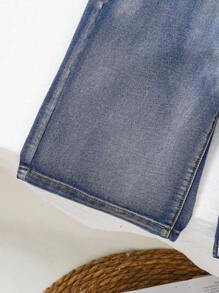 SHEIN Tween Boy Patchwork American Flag Printed Pocket Design Casual Denim Shorts - Medium Wash - View 6
