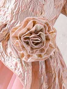 SHEIN Kleid für Kleine Mädchen aus hochwertigem Gewebe, mit Dekor aus Kunstperle, 3D Blumen und Kontrast-Mesh