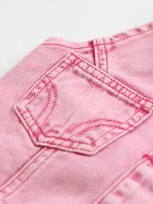 SHEIN Tween Girls Fashionable Casual Sleeveless Top And Shorts Denim Set