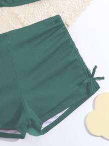 Conjunto de bikini para adolescente con correa de espagueti de unicolor con decoración lateral de lazo y conjunto de bikini