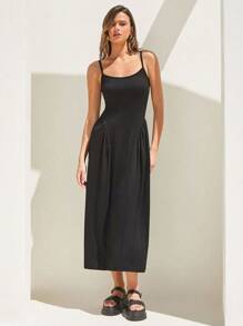 Forever 21 Women Solid Color Spaghetti Strap Sleeveless Sundress For Summer - Black - View 3