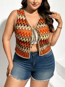 SHEIN Essnce Plus Size Summer Smock Vest, Hawaiian Vest Resort Style,Summer Tops Swimsuit Cover Up Summer Cardigan - Orange - View 5
