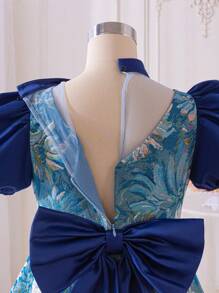 SHEIN Leap Crew Tween Girl Graduation Party Short Sleeve Jacquard Woven Dress For Spring/Summer - Multicolor - View 7