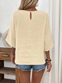 SHEIN LUNE 女性時尚顯瘦寬鬆實色縐縮襯衫