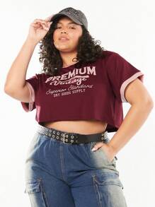 Forever 21 Plus Size Women Vintage College Printed T-Shirt For Summer - Burgundy - View 1