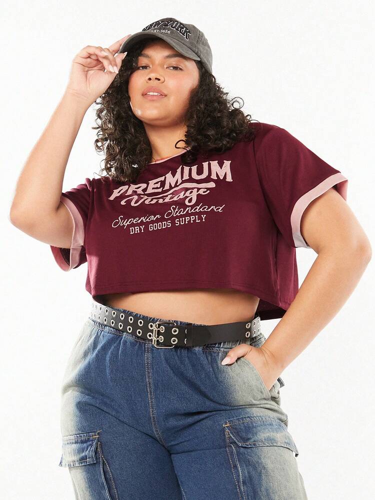 Plus Size Women Vintage College Printed T-Shirt For Summer