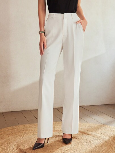 MOTF Classy SOLID SLANT POCKET SEAM FRONT SUIT PANTS,TAILORED PANTS