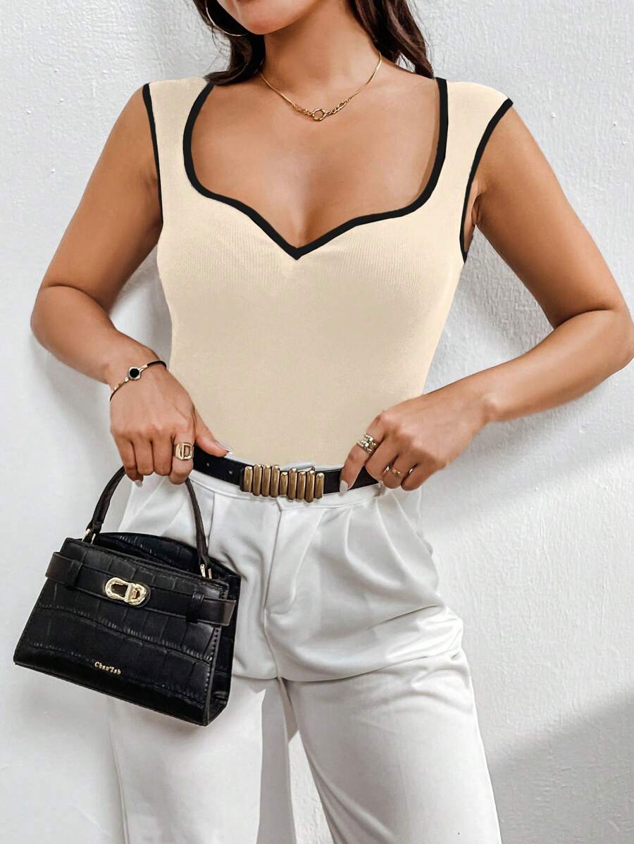 SHEIN Privé Áo khoác nữ Colorblock Edge Cami có tay áo có mũ - Màu Khaki - Xem 1