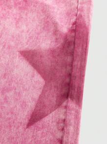 ROMWE Grunge Punk Y2k Harajuku Style Star Patchwork Print Loose Fit Pink Flared Jeans For Women - Pink - View 5