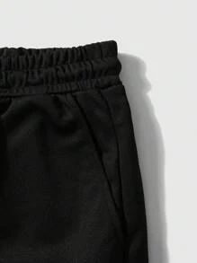 Manfinity Roghcode Shorts casuales de verano con estampado de letras y cruces de doble capa con cordón - Negro - Ver 6