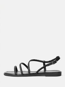 Styleloop 女士實色休閒平底涼鞋，夏日度假鞋款夏季特惠 - 黑色 - 查看 5