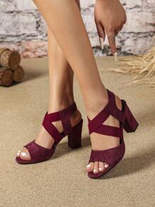 Women High Heel Sandals Fashionable & Versatile Open-Back Chunky Heel Sandals