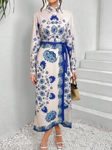 Seusyu 女士印花休闲衬衫和裹身裙两件套 2 件套 - 彩色 - 查看 2