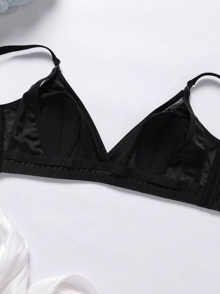 Women Plus Size Polka Dot Mesh Front Open Maternity Bra, Wireless, Sold Separately