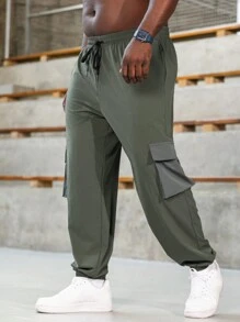 Manfinity Sport Corelite 男士加大尺碼束口腰工作休閒長褲，帶口袋 - 橄欖綠 - 查看 8