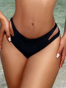 Swim SXY Women Halter Neck Bikini Set For Vacation, Sexy Style, No Padding, Two-Piece Solid Color,Summer Beach - Black - View 7