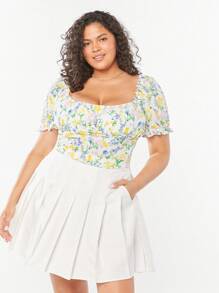 Forever 21 Summer Rural Vacation Printed Plus Size Top For Women - Beige - View 4