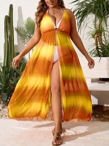 SHEIN Swim Curve Plus Size Halter Backless Tie Casual Holiday Kimono Summer