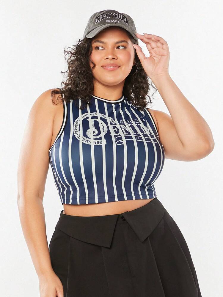 Plus Size Women Vintage College Pattern Tank Top For Summer