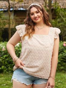 Dreamara Große Größen Damen Stoff Kurzarm Cover Up Urlaubs Lässig Stil locker geschnittenes Shirt mit quadratischem Kragen, bequem und atmungsaktiv - Weiss - Übersicht 5