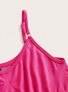 Easithlete Summer Solid Color Hot Pink Sports Bodysuit With Spaghetti Straps - Hot Pink - View 4