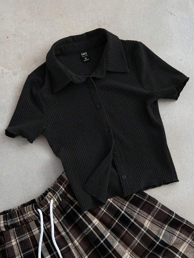 Ladies' Summer Solid Texture Short Sleeve Cropped T-Shirt