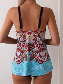Swim Lushoire Conjunto tankini impreso de cuello halter con parte superior y Bottom de triángulo de unicolor - Multicolor - Ver 1