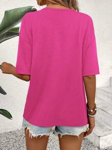 SHEIN LUNE Camiseta casual de verano para mujer con estampado de estrellas de cinco puntas, cuello en V y mangas cortas