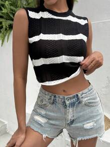 SHEIN Essnce Chaleco casual de punto a rayas sin mangas para mujer, ideal para el verano