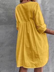 V-Neck Solid Color Lace Patchwork Dress, Vacation Style